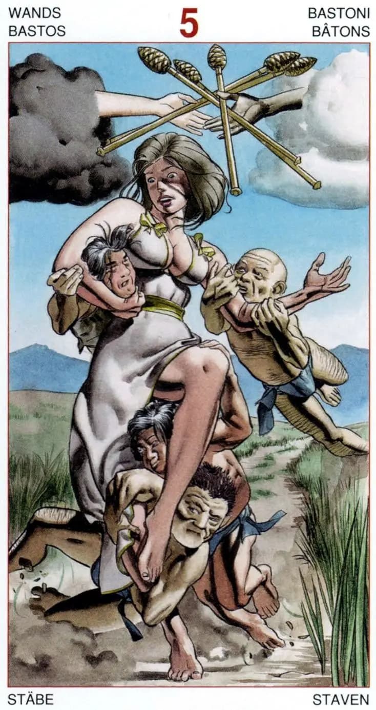权杖五 塔罗卡牌