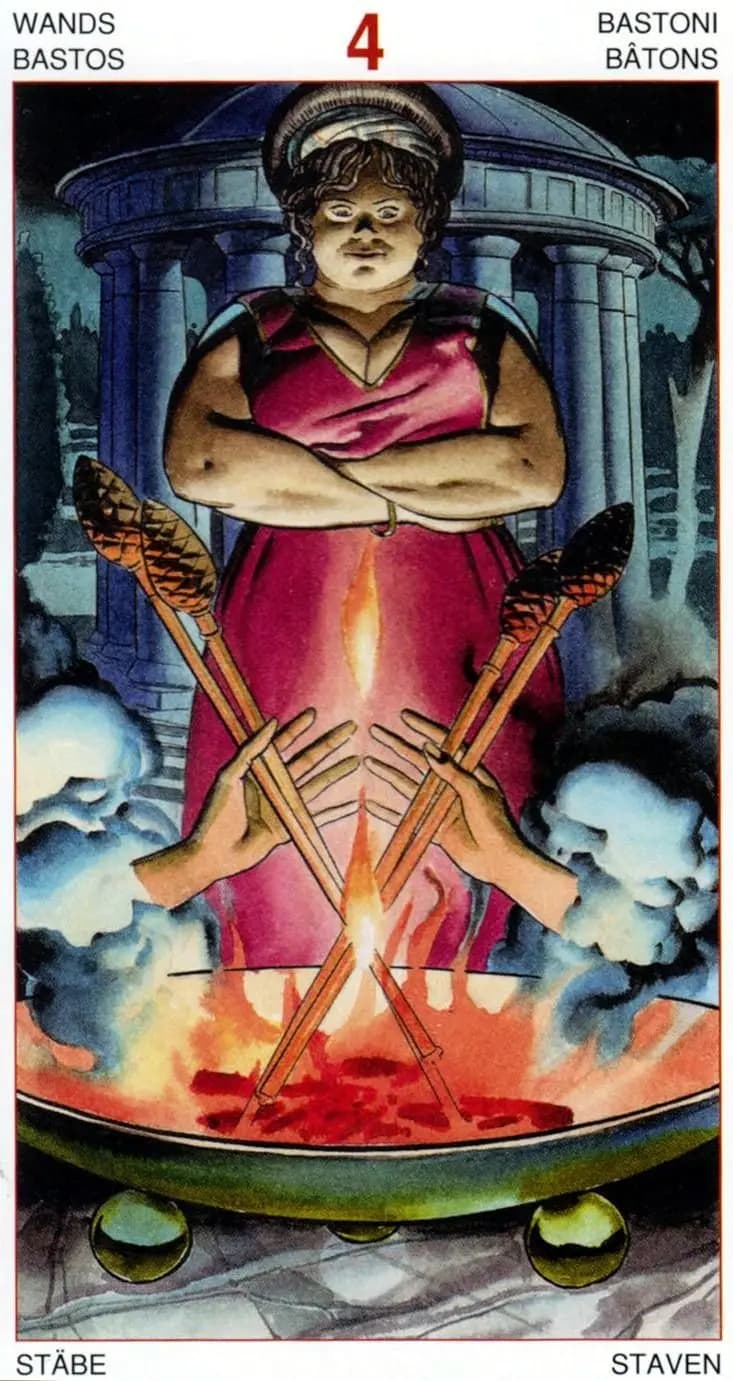 权杖四 塔罗卡牌