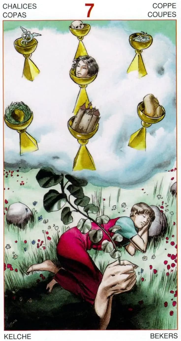 圣杯七 塔罗牌图像