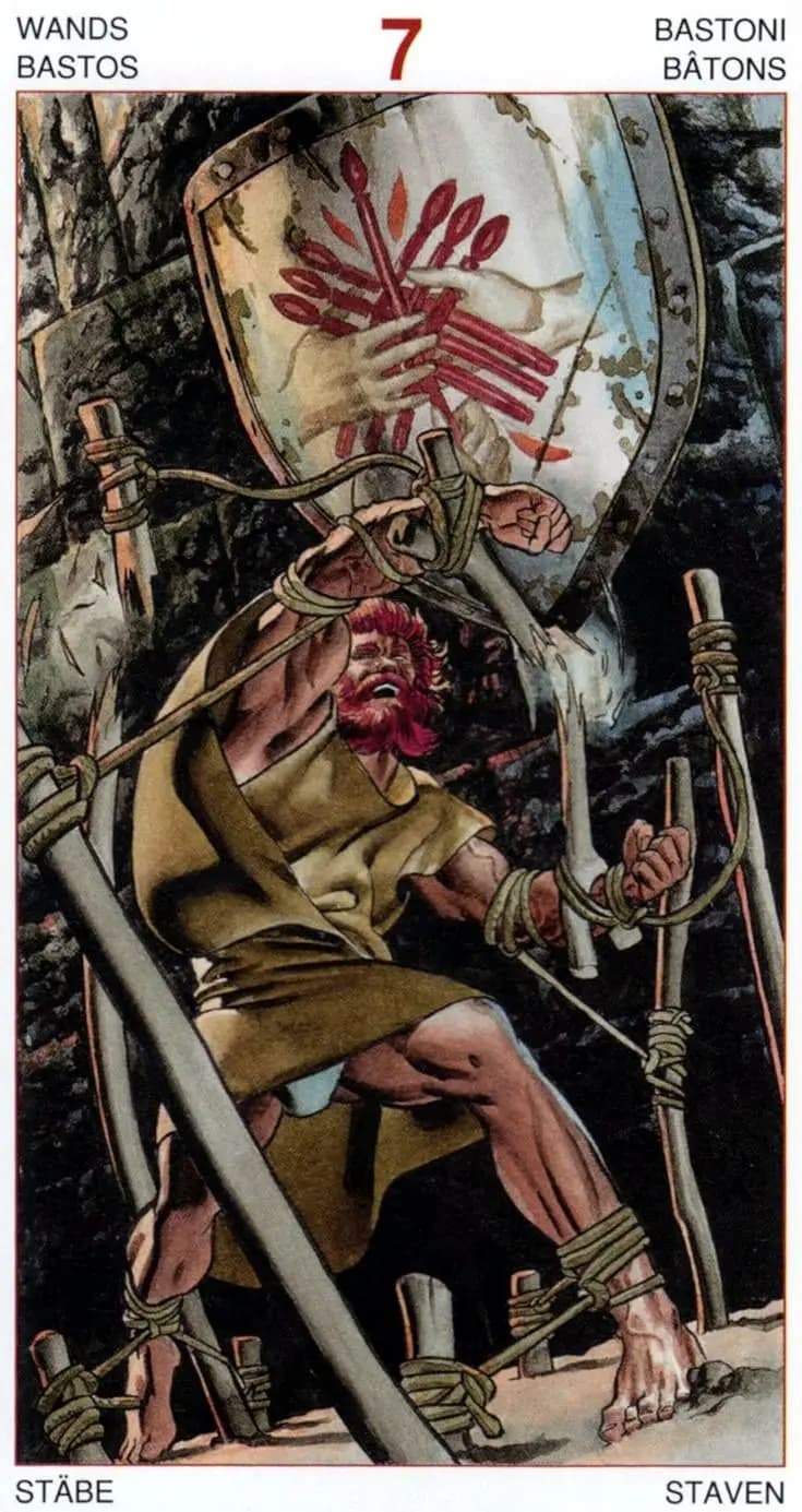 权杖七 塔罗卡牌